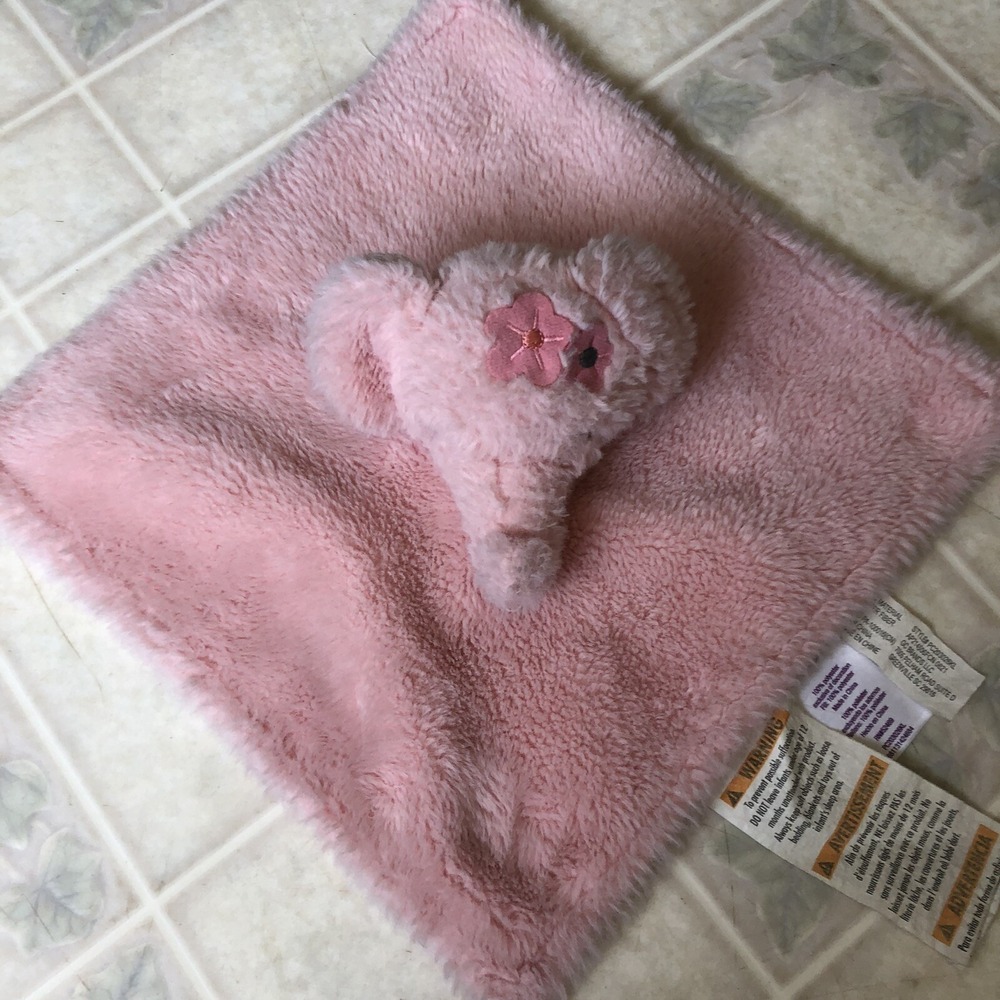 PARENT'S CHOICE Pink Elephant Flower Satin Lovey Security Blanket Soft Plush‎